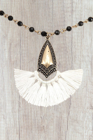FACETED BEAD CHOKER GEM FRINGE PENDANT NECKLACE