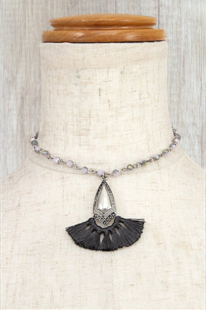 FACETED BEAD CHOKER GEM FRINGE PENDANT NECKLACE