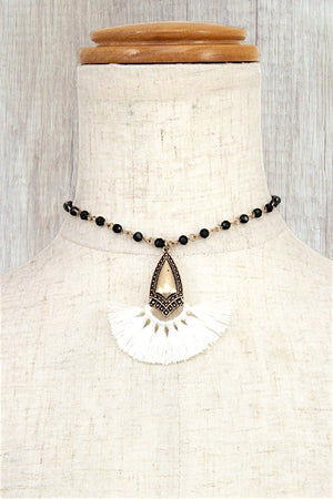 FACETED BEAD CHOKER GEM FRINGE PENDANT NECKLACE