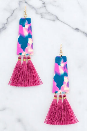 MARBLE LIKE DROP MULTI TASSEL FASHION EARRING