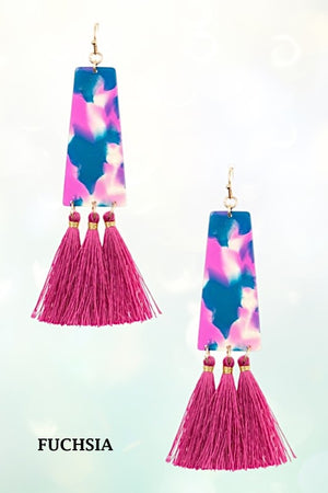 MARBLE LIKE DROP MULTI TASSEL FASHION EARRING