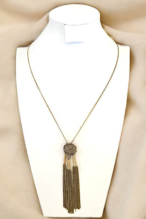 Elongated Druzy Stone Chain Tassel Necklace