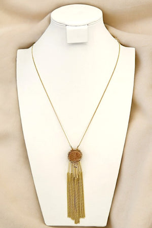 Elongated Druzy Stone Chain Tassel Necklace