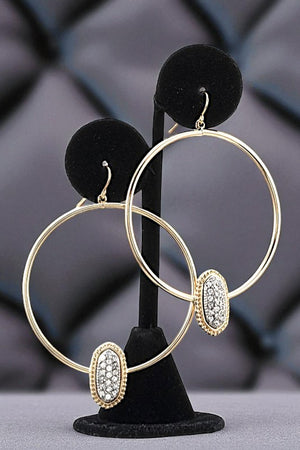 OVAL GEM PAVE HOOP DANGLE EARRING