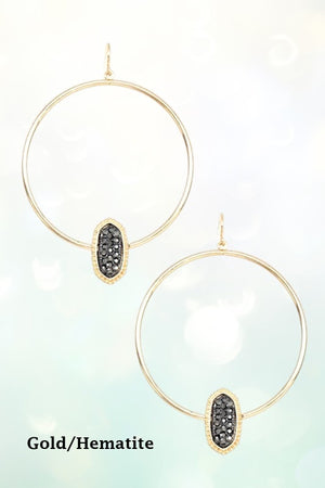 OVAL GEM PAVE HOOP DANGLE EARRING