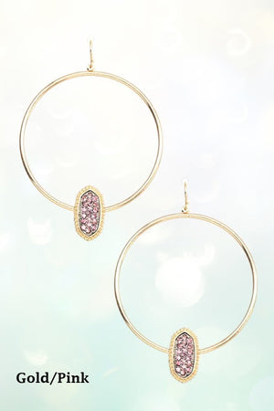 OVAL GEM PAVE HOOP DANGLE EARRING