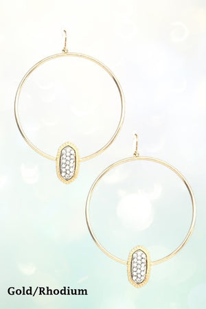 OVAL GEM PAVE HOOP DANGLE EARRING