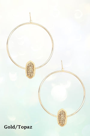 OVAL GEM PAVE HOOP DANGLE EARRING