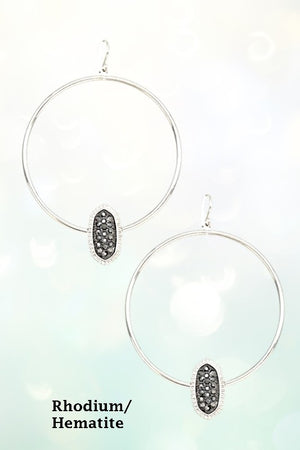 OVAL GEM PAVE HOOP DANGLE EARRING