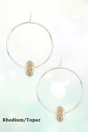 OVAL GEM PAVE HOOP DANGLE EARRING