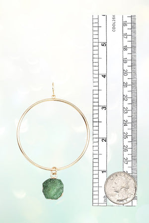 DRUZY STONE ACCENT LARGE HOOP DANGLE EARRING