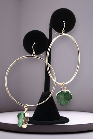 DRUZY STONE ACCENT LARGE HOOP DANGLE EARRING