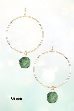 DRUZY STONE ACCENT LARGE HOOP DANGLE EARRING