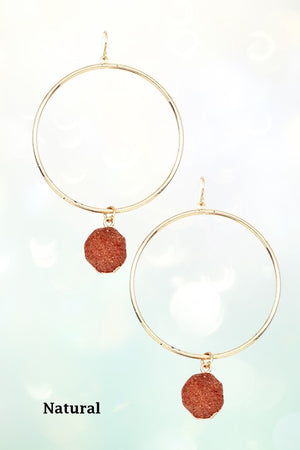 DRUZY STONE ACCENT LARGE HOOP DANGLE EARRING