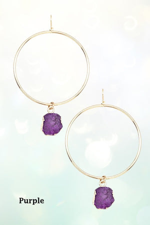 DRUZY STONE ACCENT LARGE HOOP DANGLE EARRING