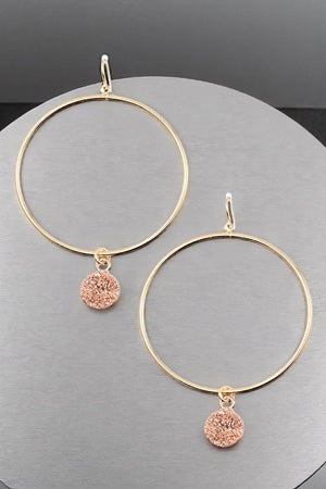 ROUND LINK FAUX DRUZY STONE HOOP EARRING
