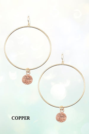 ROUND LINK FAUX DRUZY STONE HOOP EARRING