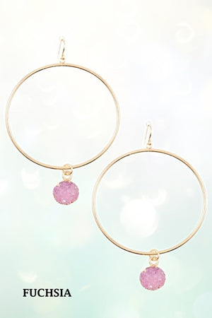 ROUND LINK FAUX DRUZY STONE HOOP EARRING