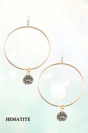 ROUND LINK FAUX DRUZY STONE HOOP EARRING