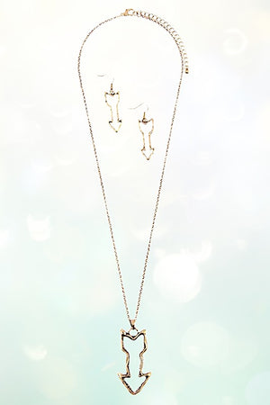 CUT OUT ARROW PENDANT LONG NECKLACE SET