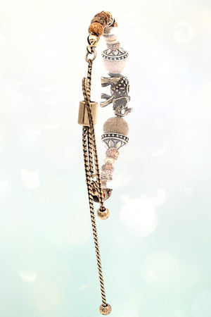 MULTI GEM BEAD ELEPHANT ACCENT SLIDER BRACELET
