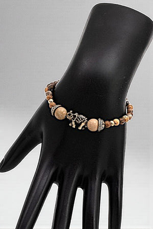 MULTI GEM BEAD ELEPHANT ACCENT SLIDER BRACELET