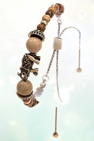 MULTI GEM BEAD ELEPHANT ACCENT SLIDER BRACELET