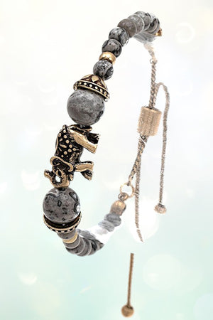MULTI GEM BEAD ELEPHANT ACCENT SLIDER BRACELET