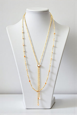 OPAL STONE LARIAT LAYERED FACETED BEAD NECKLACE&nbsp;
