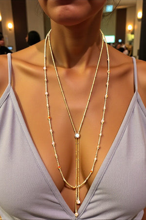 OPAL STONE LARIAT LAYERED FACETED BEAD NECKLACE&nbsp;