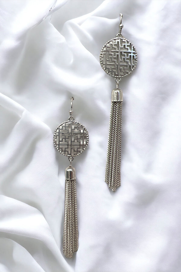 Round Filigree Chain Tassel Drop Earring