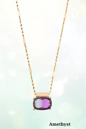 FACETED TWO TONE RECTANGULAR GEMSTONE PENDANT NECKLACE