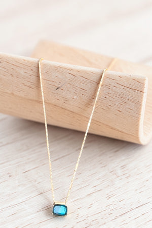 FACETED TWO TONE RECTANGULAR GEMSTONE PENDANT NECKLACE