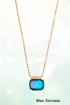 FACETED TWO TONE RECTANGULAR GEMSTONE PENDANT NECKLACE
