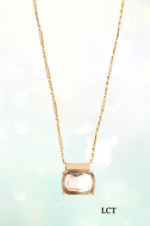 FACETED TWO TONE RECTANGULAR GEMSTONE PENDANT NECKLACE
