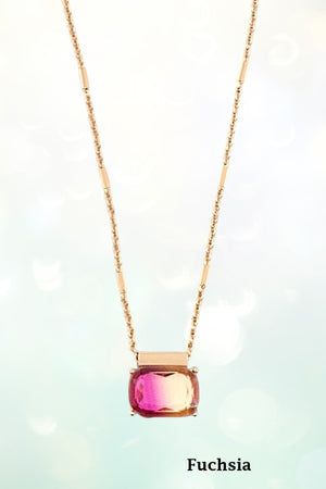 FACETED TWO TONE RECTANGULAR GEMSTONE PENDANT NECKLACE