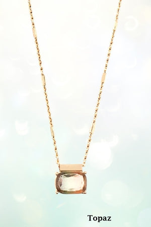 FACETED TWO TONE RECTANGULAR GEMSTONE PENDANT NECKLACE