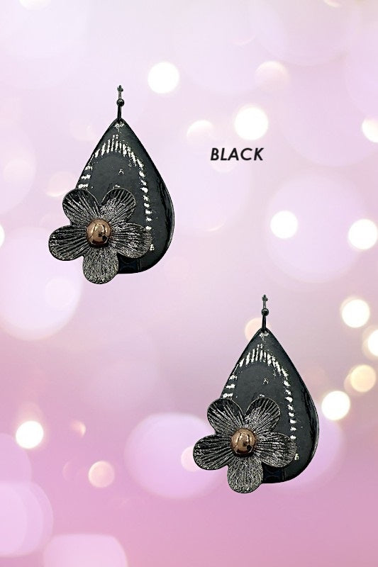 Floral Accent Teardrop Dangle Earring