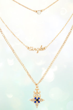 CRYSTAL GEM AND SINGLE ETCHED PENDANT NECKLACE