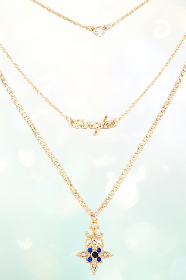 CRYSTAL GEM AND SINGLE ETCHED PENDANT NECKLACE