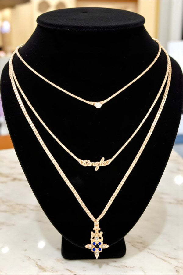 CRYSTAL GEM AND SINGLE ETCHED PENDANT NECKLACE