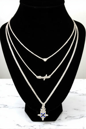 CRYSTAL GEM AND SINGLE ETCHED PENDANT NECKLACE