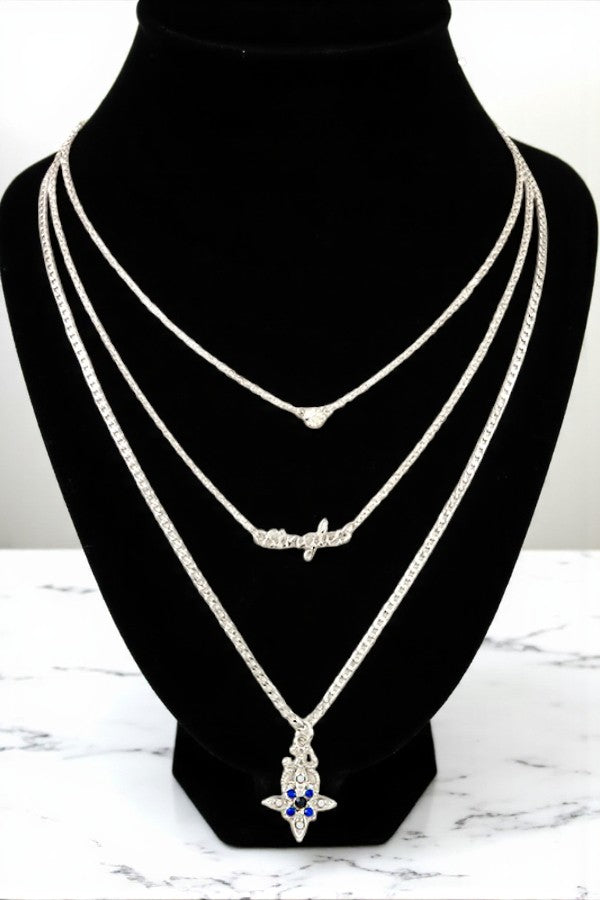 CRYSTAL GEM AND SINGLE ETCHED PENDANT NECKLACE