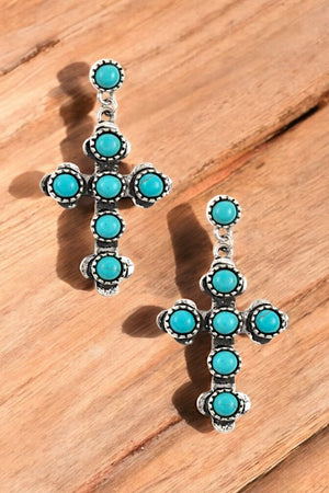 ROUND GEM PAVE CROSS DANGLE EARRING