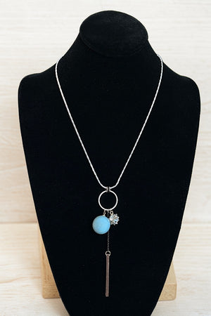ELONGATED BALL BEAD GEM CLUSTER BAR PENDANT NECKLACE