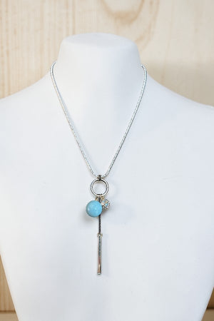 ELONGATED BALL BEAD GEM CLUSTER BAR PENDANT NECKLACE