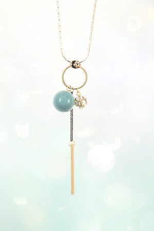 ELONGATED BALL BEAD GEM CLUSTER BAR PENDANT NECKLACE