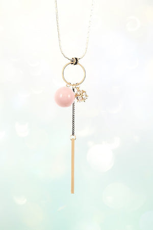 ELONGATED BALL BEAD GEM CLUSTER BAR PENDANT NECKLACE