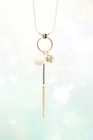 ELONGATED BALL BEAD GEM CLUSTER BAR PENDANT NECKLACE