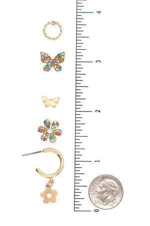 FLORAL BUTTERFLY MIX POST EARRING SET